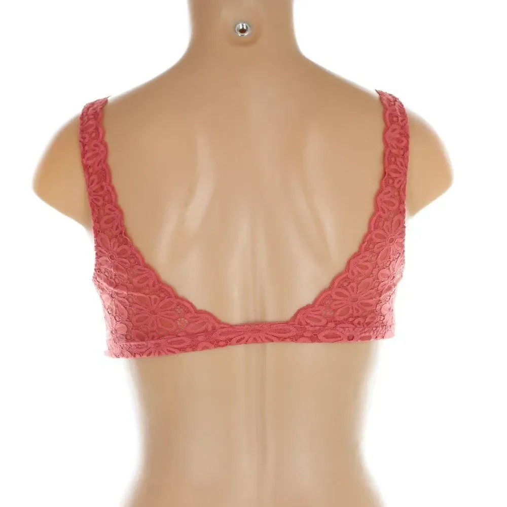 Victoria's Secret Lace-Up Front Floral Lace Bralette in Rose Pink - Size S NWT